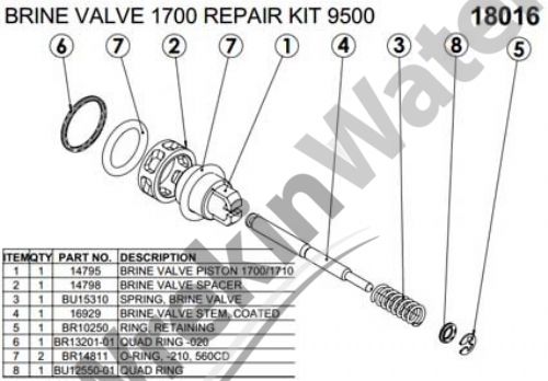 FL18016 - Fleck 9500 Brine Valve repair kit (1700)